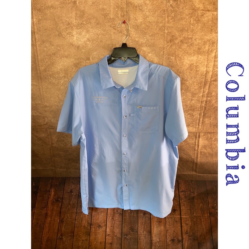 Columbia PFG Men's Fishing Shirt Vented Blue-Large-“Camp Bondsteel Kosovo”-GUC
